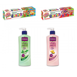 Mu'min Junior Strawberry & Fruities 50g + Losyen Tangan & Badan - Aloe Vera & Multivitamin 400ml  Bundle