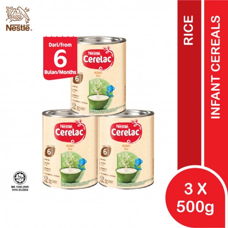 Nestle Cerelac Infant Cereals Rice 3 x 500G (6 Months+) NO SUGAR ADDED