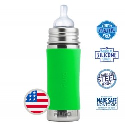 Pura Kiki 11oz/325ml Infant Stainless Steel Bottle with Green Sleeve