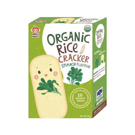 Apple Monkey Organic Rice Cracker (Spinach)