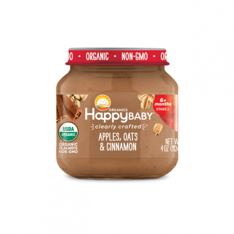 HappyBaby Clearly Crafted Jar Stage 2 - Apples, Oats & Cinnamon