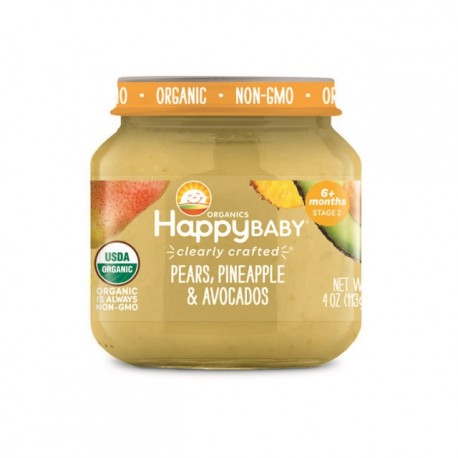 HappyBaby Clearly Crafted Jar Stage 2 - Pears, Pineapple & Avocados