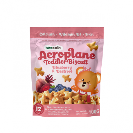 Natufoodies Aeroplane Toddler Biscuit - Blueberry & Beetroot in Bag (100gm)