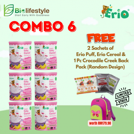 (Combo Pack Of 6) Erio Organic Baby Cereal Oatmeal with Banana Mixed Berry & Chia (200g x 6)