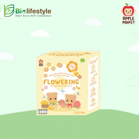 Apple Monkey Flowering Organic Brown Rice and Corn Puff 30g - Banana & Peach 