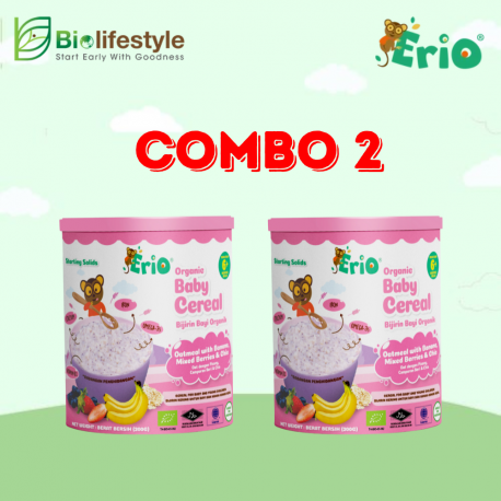 (Combo Pack Of 2) Erio Organic Baby Cereal Oatmeal with Banana Mixed Berry & Chia (200g x 2)