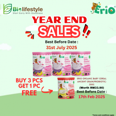 Erio Organic Baby Cereal Oatmeal with Banana Mixed Berry & Chia 200g