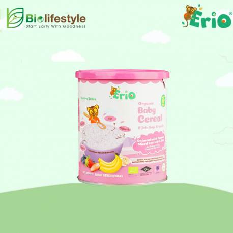 Erio Organic Baby Cereal Oatmeal with Banana Mixed Berry & Chia 200g