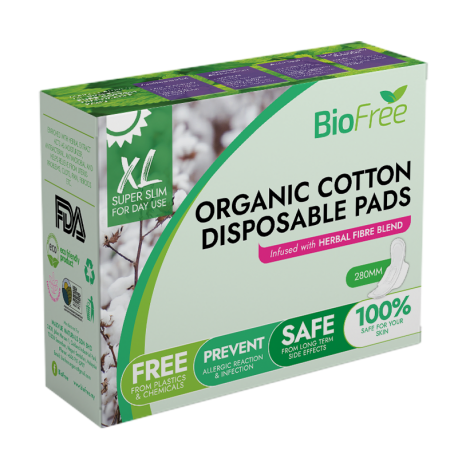BioFree Organic Cotton Disposable Pad - Day Use (7pcs Ultra Thin) - XL 280mm