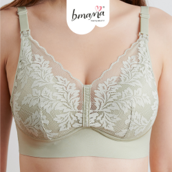 Bmama 3D Mulberry Silk Antibacterial Soft 3/4 cup Lace Nursing Bra (Green)
