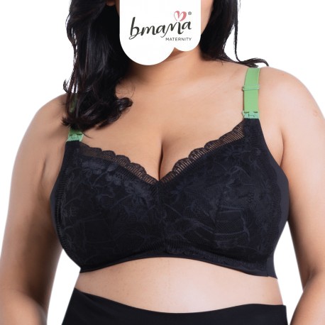 Bmama Plus Size 2-Tone Green Tea Lace Top Open Nursing Bra (Black)