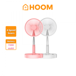 Hoom Portable Folding Telescopic Fan with 4 Speed Gears (Multi-function) (White/Pink)
