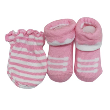 Earth Bebe Mitten and Booties Set - Stripe Pink (EB-MT02005)