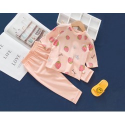 Earth Bebe 2pcs/Set Baby Shirt Set Cartoon Print Skin Friendly Kids Long Sleeve Tops Pants Kit (Light Pink Strawberry)