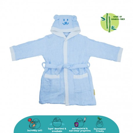 Cheekaaboo Kids Premium Bamboo Embroidery Bathrobe - Blue Bear (3 - 8 yrs)