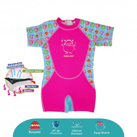 Cheekaaboo Kiddies Suit Thermal Swimsuit - Pink Monster (Monster
