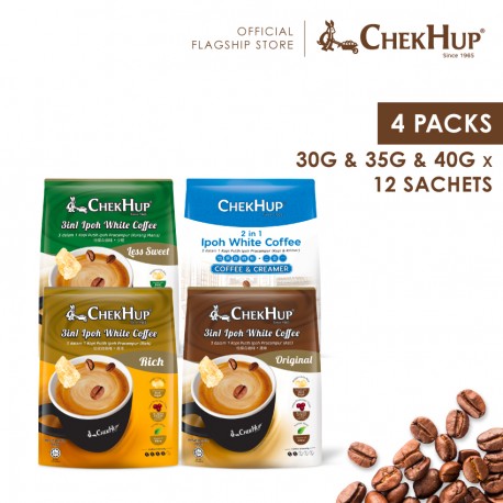 Chek Hup Ipoh White Coffee [Bundle of 4] [Combo set of Original, Rich, 2in1, and Less