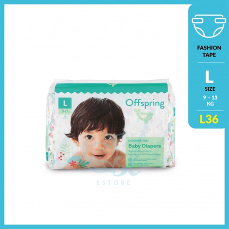 Offspring | Chlorine-free Baby Diapers | L size (Tape) 1 Pack (36pcs)