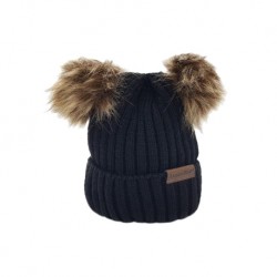 Akarana Baby Baby Beanie Double Faux Fur Pom-Pom (Black)