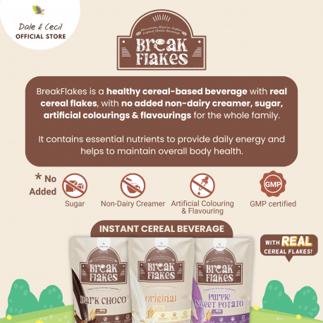 (Newest Batch) Dale & Cecil BreakFlakes Purple Sweet Potato Healthy Cereal Drink (35g x 10's x 1)