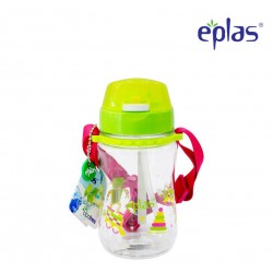 Eplas Kids Water Bottle with Push Button, Straw & Removable Strip 380ml (EGB-380BPA/Green)