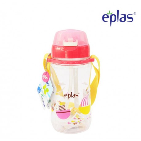Eplas Kids Water Bottle with Push Button, Straw & Removable Strip 480ml (EGB-480BPA/Pink)