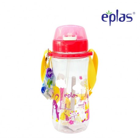 Eplas Kids Water Bottle with Push Button, Straw & Removable Strip 580ml (EGB-580BPA/Pink)