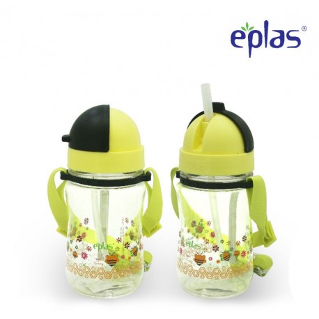 Eplas Kids Water Bottle with Straw & Removable Strip 380ml (EGBQ-380BPA/Yellow)