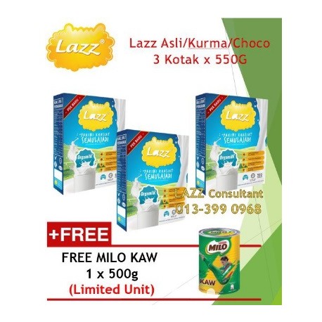 Lazz Susu Kambing Asli 550g - 3 Boxes (Free Milo Kaw) 