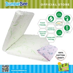 Bumble Bee FOLDABLE Playpen / Travel Cot Topper Foam Mattress with Bamboo Fibre Fabric Cover  + Cotton Fitted Sheet (26\" x 38\"