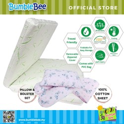 Bumble Bee FOLDABLE Travel Cot Topper Mattress with Bamboo Fibre Fabric Cover  + Cotton Fitted Sheet + Pillow and Bols