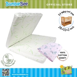 Bumble Bee Foldable Mattress with Bamboo Fabric Cover (28x52x2 inch) + Cotton Sheet