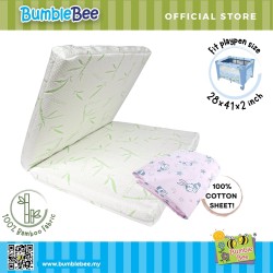 Bumble Bee Foldable Mattress with Bamboo Fabric Cover (28x41x2 inch) + Cotton Sheet