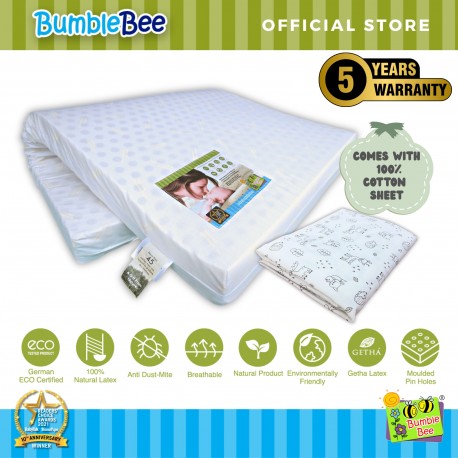 Bumble Bee Latex Baby Mattress 28x52x2" with Fitted Crib Sheet