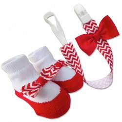 Bumble Bee Baby Pacifier Clip with Socks Set (Red) (XLA0009)
