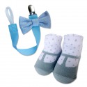 Bumble Bee Baby Pacifier Clip with Socks Set (Polka Blue) (XLA0015)