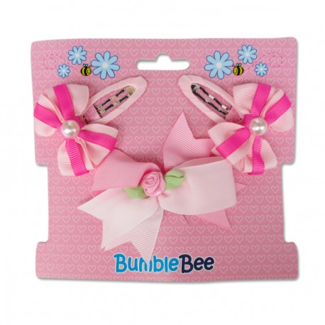  Bumble Bee Hair Clips Set (Pink)