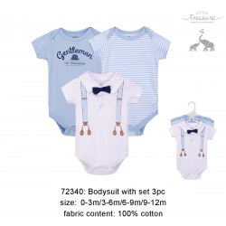 Little Treasure Hangging Short Sleeve Baby Suits Interlock - Blue Suspenders (3pcs) 72340