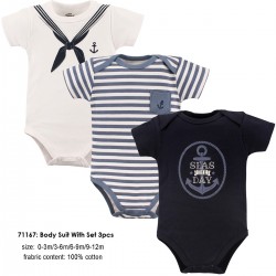 Little Treasure Hangging Short Sleeve Baby Suits Interlock - Sailor (3pcs)