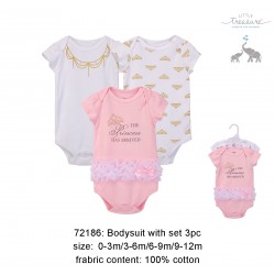 Little Treasure Hangging Short Sleeve Baby Suits Interlock - Princess (3pcs)