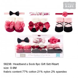 Hudson Baby Headband and Socks Gift Set - Burgundy Floral (6pcs)