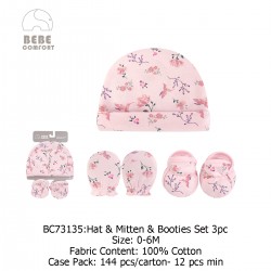 Luvable Friends Bebe Comfort Cap & Scratch Mitten 3pc Set - BC73135