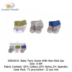 Luvable Friends Baby Terry Socks with Non-Skid (3's/Pack) 00933CH