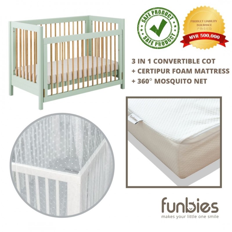 Funbies Clover Baby  Cot  Set Soft Green Baby  Cribs