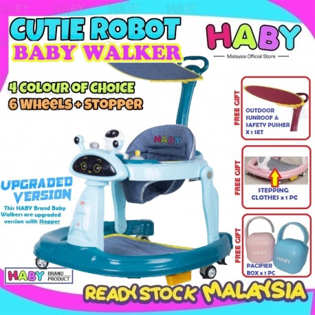 HABY Extra Large Cutie Robot Multi Function 6 Wheels Baby Walkers with Music & LED Lights - CRWK88