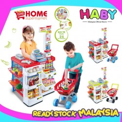 HABY Premium Kids Children Supermarket Grocery Shop Pretend Play with Trolley & Items