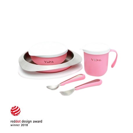 Souffle Antibacterial Stainless Steel Kids Tableware Set - Taffy Pink