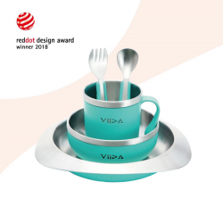 Viida Souffle Antibacterial Stainless Steel Kids Tableware Set - Turquoise Green