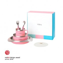 Souffle Antibacterial Stainless Steel Tableware Set with Suction Pad - Taffy Pink