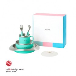 Soufflé Antibacterial Stainless Steel Tableware Set with Suction Pad - Turquoise Green